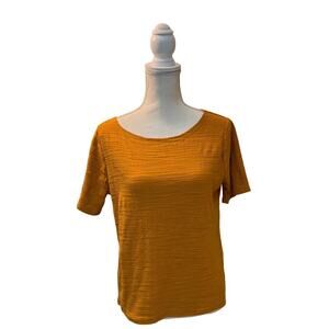 J.Crew J. Crew Medium Gold Orange Tee Shirt Textured EUC Scoop Crew Neck